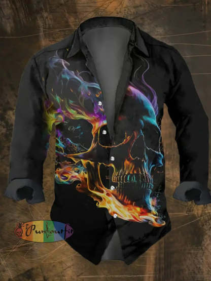 Men’s Vintage Skull Print Long Sleeve Shirt Multicolor / S