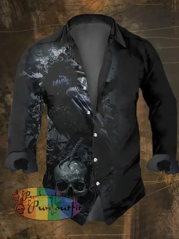 Men’s Vintage Skull Print Long Sleeve Shirt Multicolor / S