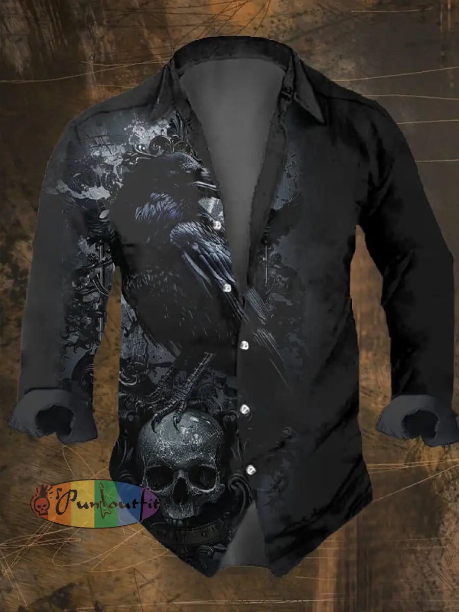 Men’s Vintage Skull Print Long Sleeve Shirt Multicolor / S