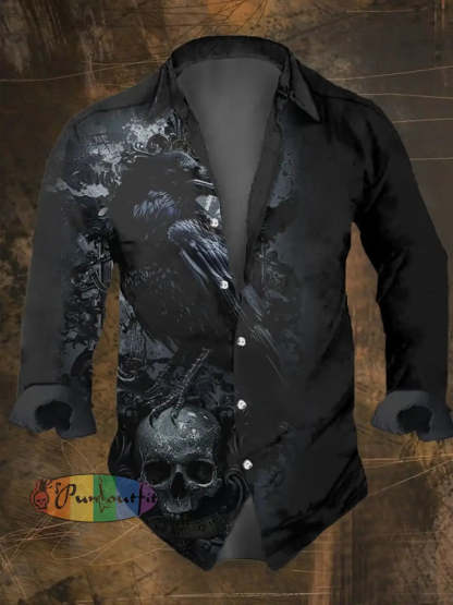 Men’s Vintage Skull Print Long Sleeve Shirt Multicolor / S
