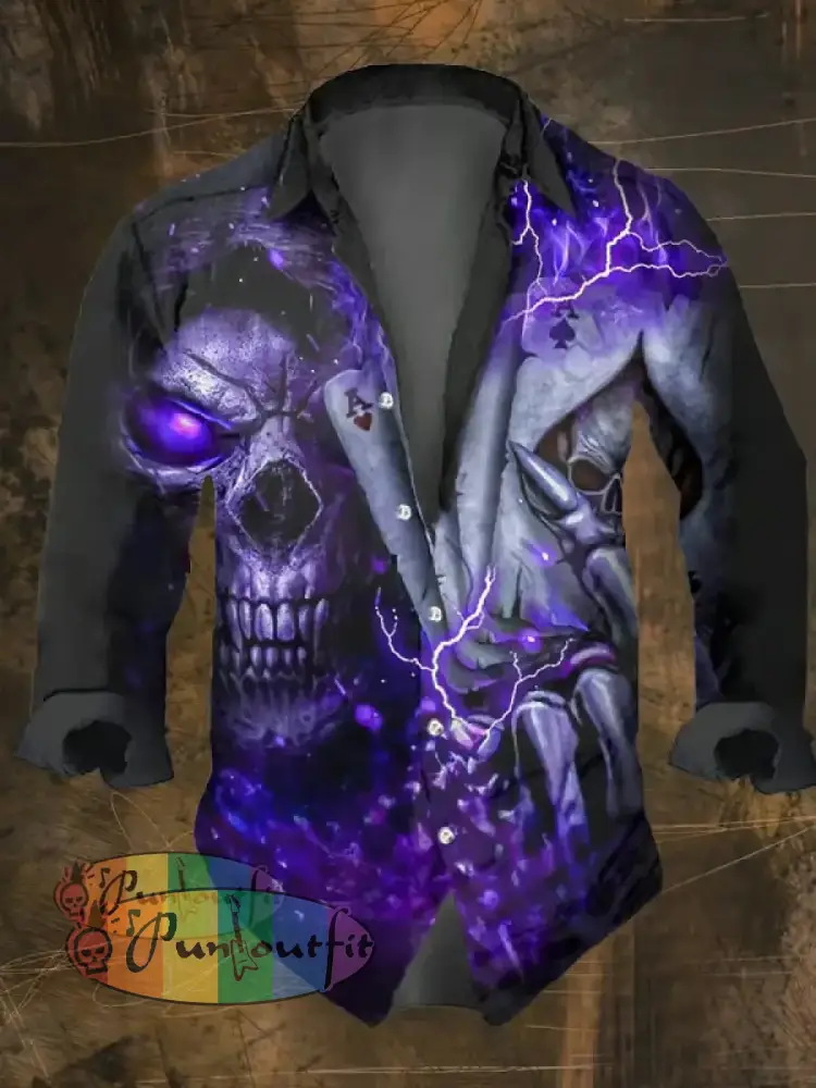 Men’s Vintage Skull Print Long Sleeve Shirt Multicolor / S