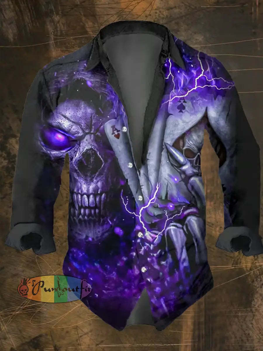 Men’s Vintage Skull Print Long Sleeve Shirt Multicolor / S