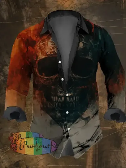 Men’s Vintage Skull Print Long Sleeve Shirt Multicolor / S