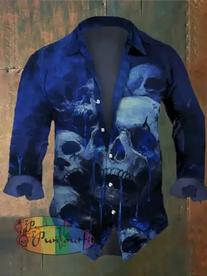 Men’s Vintage Skull Print Long Sleeve Shirt Multicolor / S