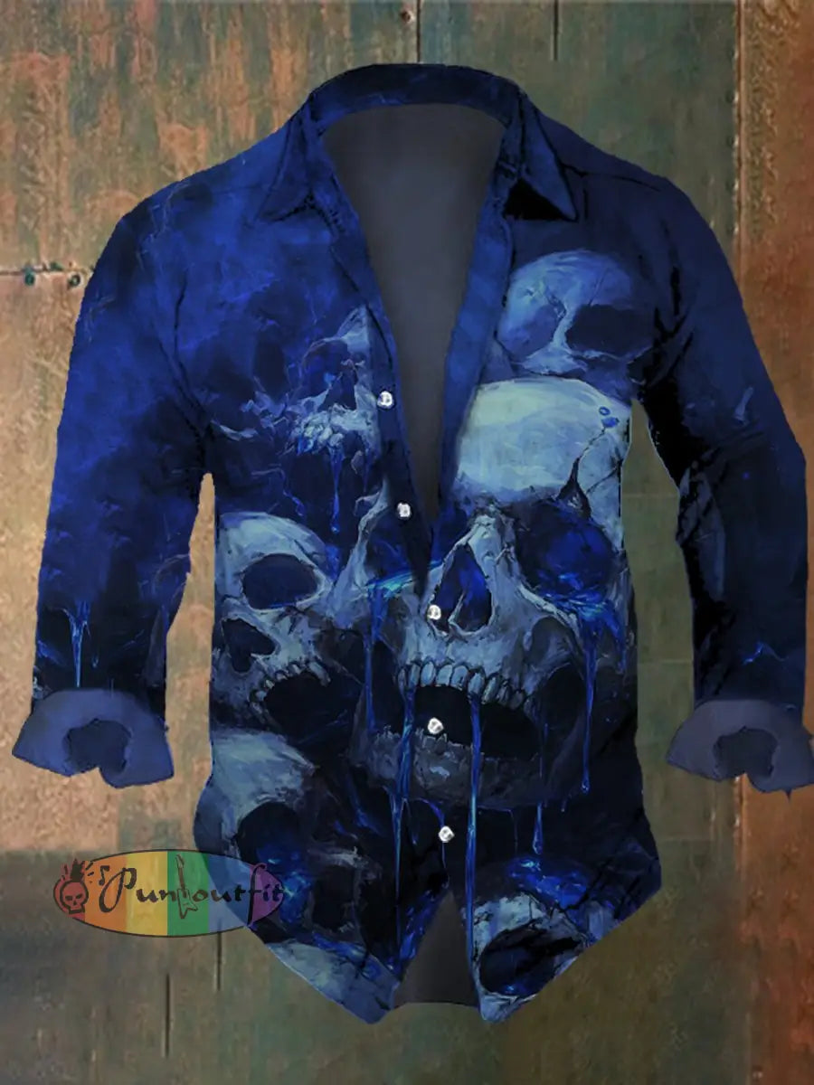 Men’s Vintage Skull Print Long Sleeve Shirt Multicolor / S