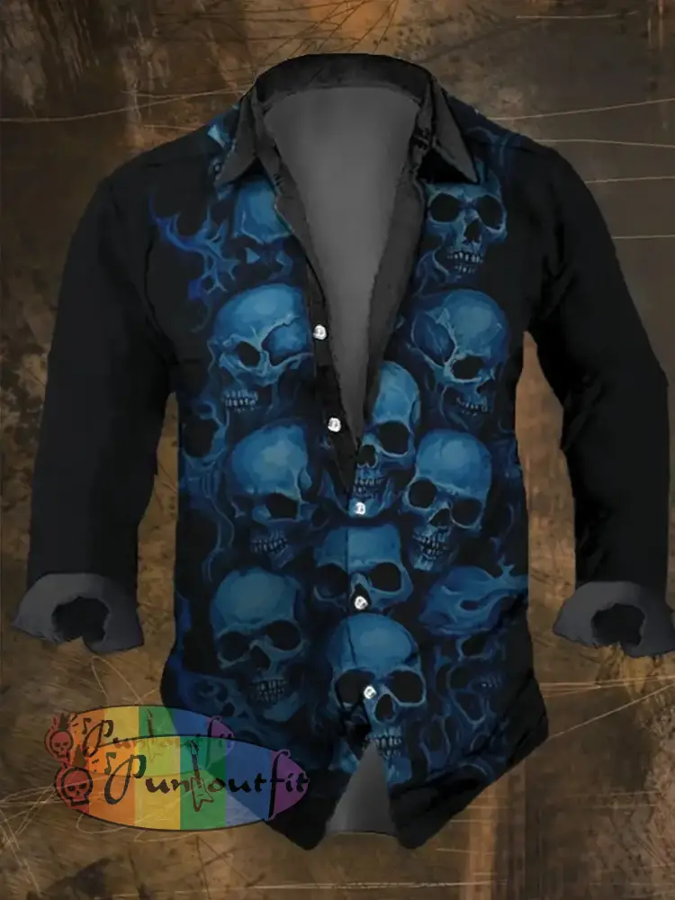 Men’s Vintage Skull Print Long Sleeve Shirt Multicolor / S