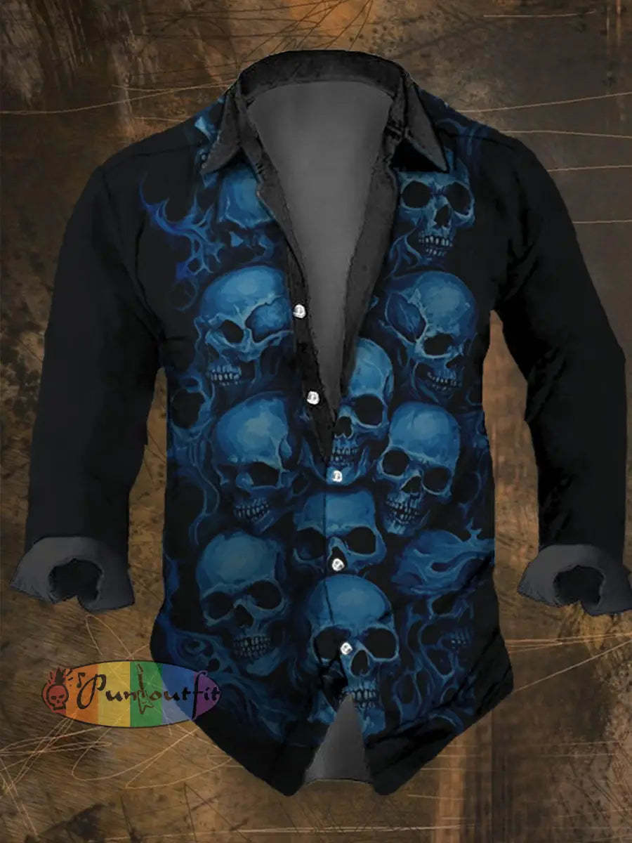 Men’s Vintage Skull Print Long Sleeve Shirt Multicolor / S