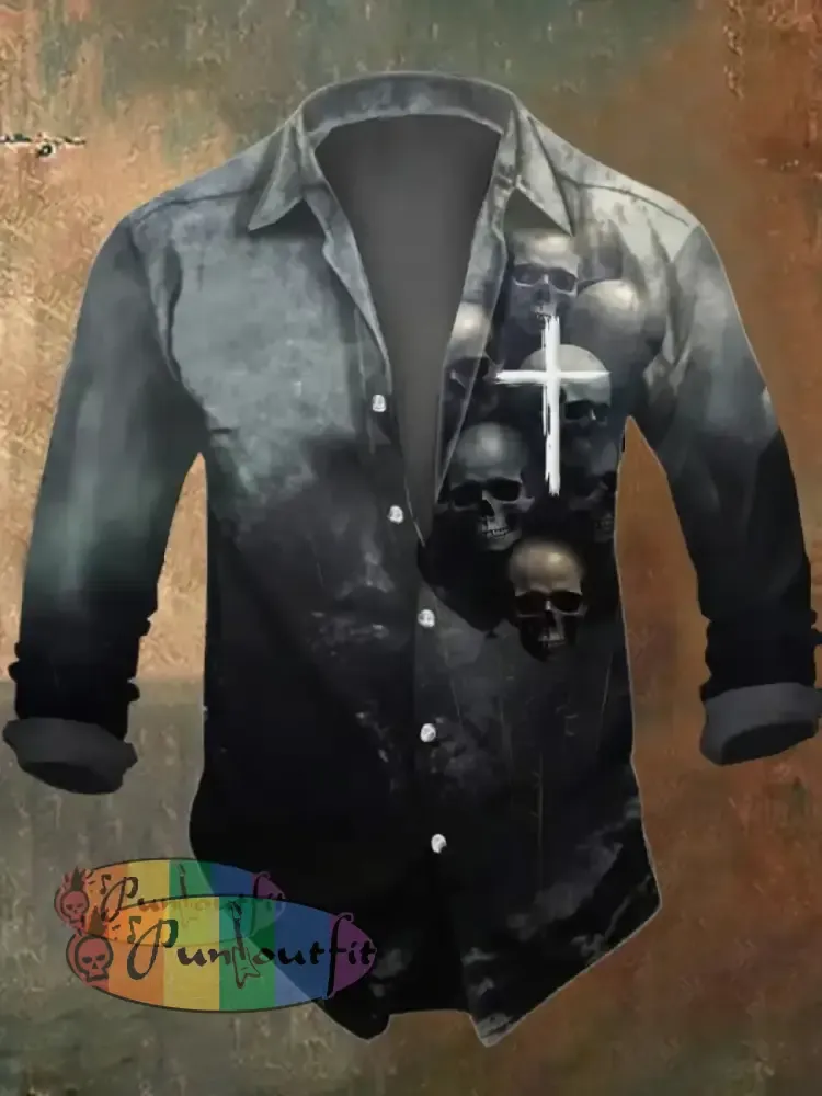 Men’s Vintage Skull Print Shirt Multicolor / S