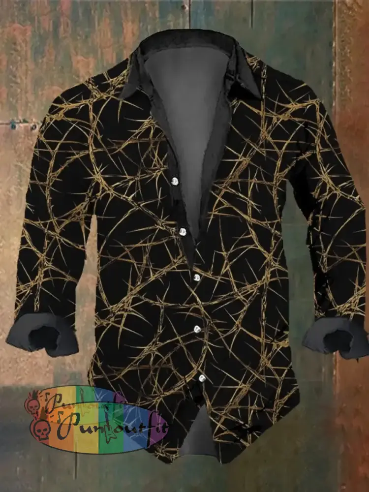 Men’s Vintage Thorns Thorn Rose Print Long Sleeve Shirt Multicolor / S