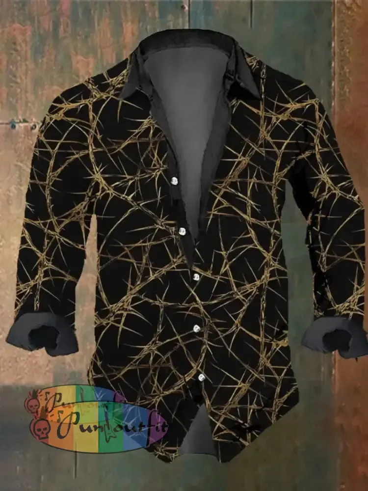 Men’s Vintage Thorns Thorn Rose Print Long Sleeve Shirt Multicolor / S