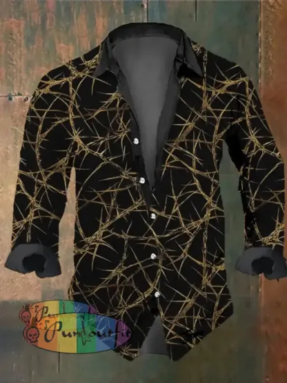 Men’s Vintage Thorns Thorn Rose Print Long Sleeve Shirt Multicolor / S