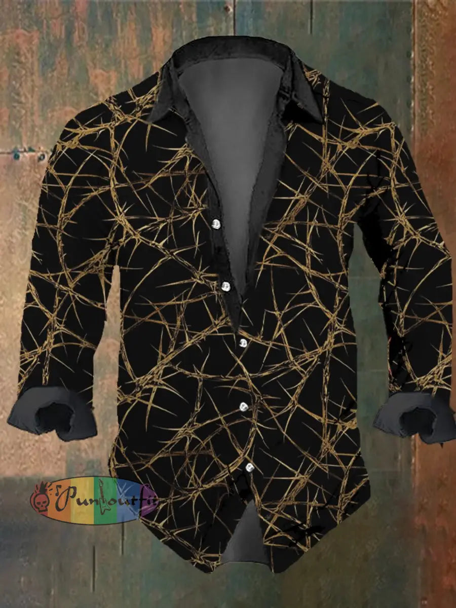 Men’s Vintage Thorns Thorn Rose Print Long Sleeve Shirt Multicolor / S