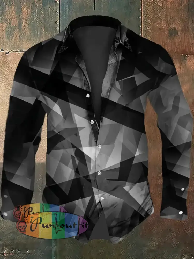 Men’s Vintage VH Festival Lightning Guitar Grain Abstract Print Casual Long Sleeve Shirt