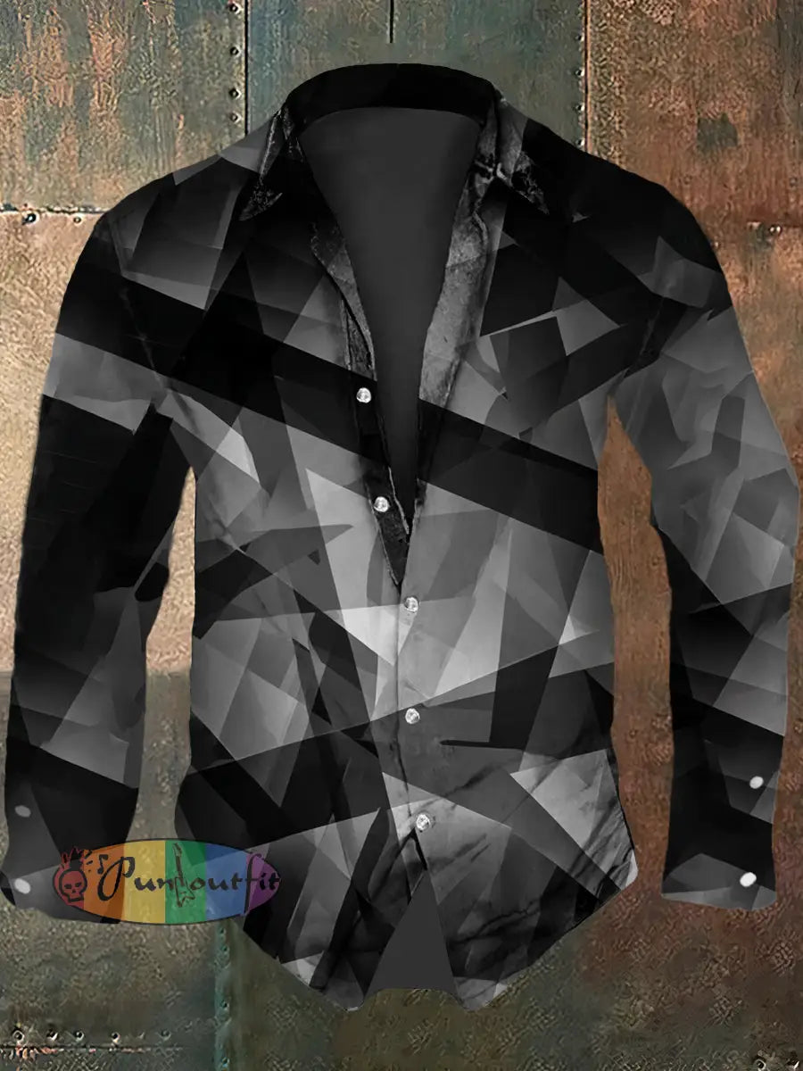 Men’s Vintage VH Festival Lightning Guitar Grain Abstract Print Casual Long Sleeve Shirt