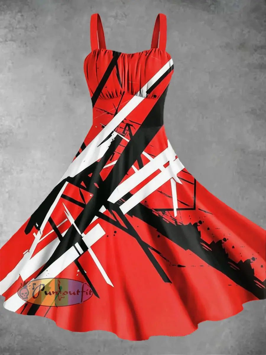 Men’s Vintage VH Guitar Line Illustration Abstract Print Casual Cotton Short Sleeve Shirt Dress / S