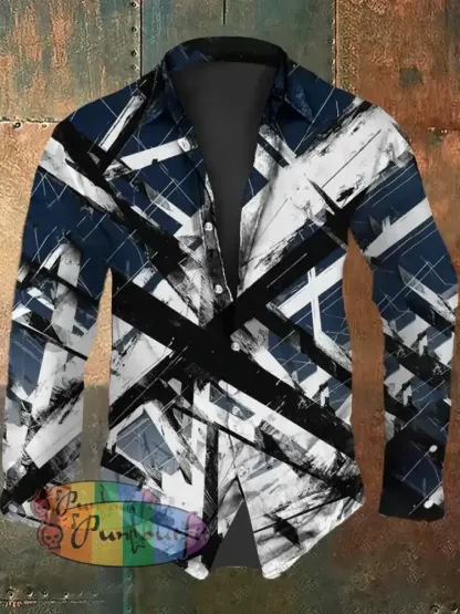 Men’s Vintage VH Guitar Line Illustration Abstract Print Casual Cotton Short Sleeve Shirt Long Sleeve Shirt / S