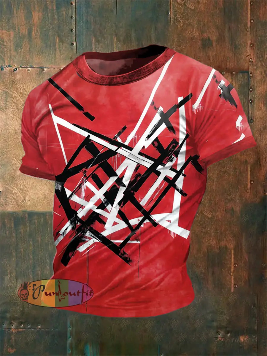 Men’s Vintage Guitar Ripple Lines Festival Abstract Print Casual Cotton Short Sleeve T-Shirt Red / S