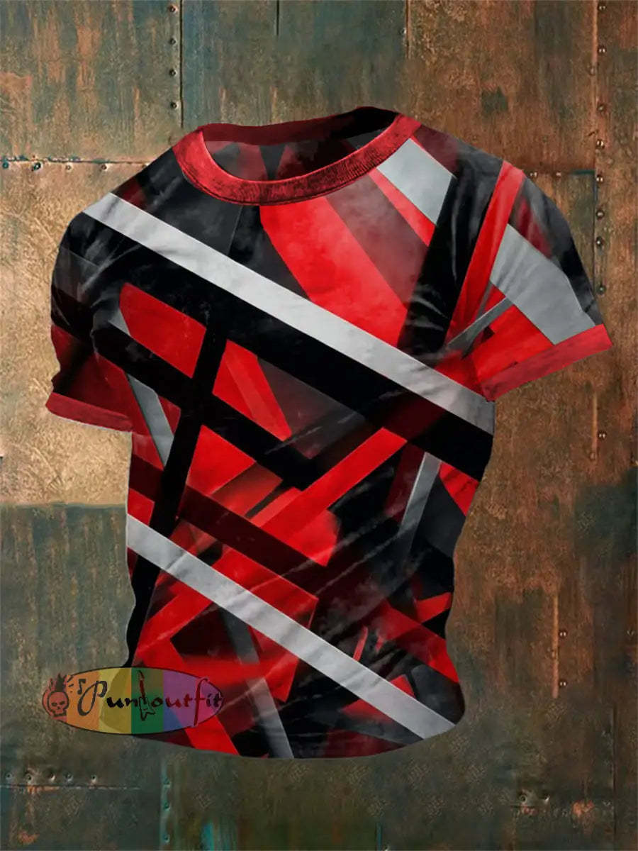 Men’s Vintage VH Guitar Line Illustration Abstract Print Casual Cotton Short Sleeve Shirt T-Shirt / S