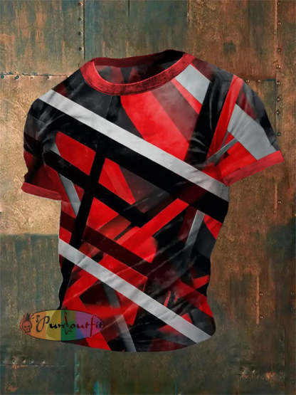 Men’s Vintage VH Guitar Line Illustration Abstract Print Casual Cotton Short Sleeve Shirt T-Shirt / S