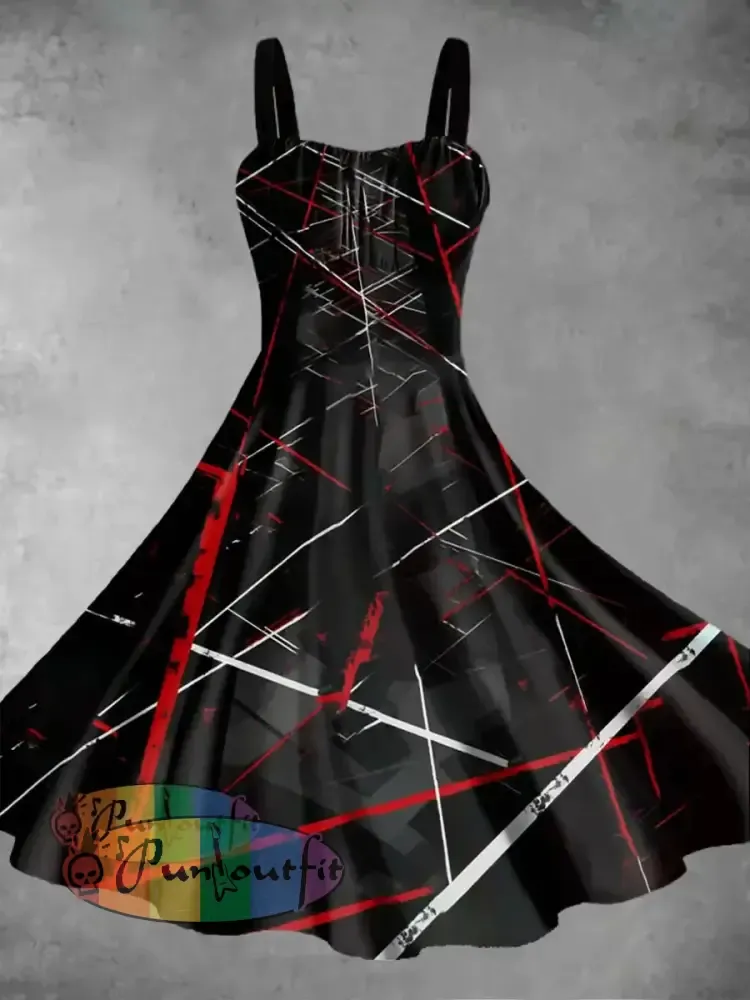 Men’s Vintage VH Guitar Lines Colourful Illustration Abstract Print Casual Cotton Short Sleeve Shirt Dress / S