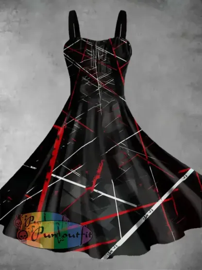 Men’s Vintage VH Guitar Lines Colourful Illustration Abstract Print Casual Cotton Short Sleeve Shirt Dress / S