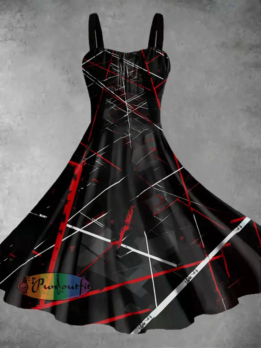 Men’s Vintage VH Guitar Lines Colourful Illustration Abstract Print Casual Cotton Short Sleeve Shirt Dress / S