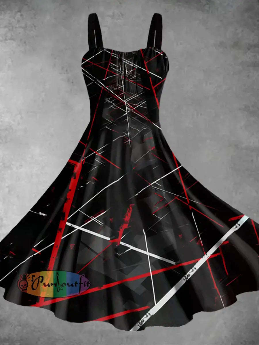 Men’s Vintage VH Guitar Lines Colourful Illustration Abstract Print Casual Cotton Short Sleeve Shirt Dress / S