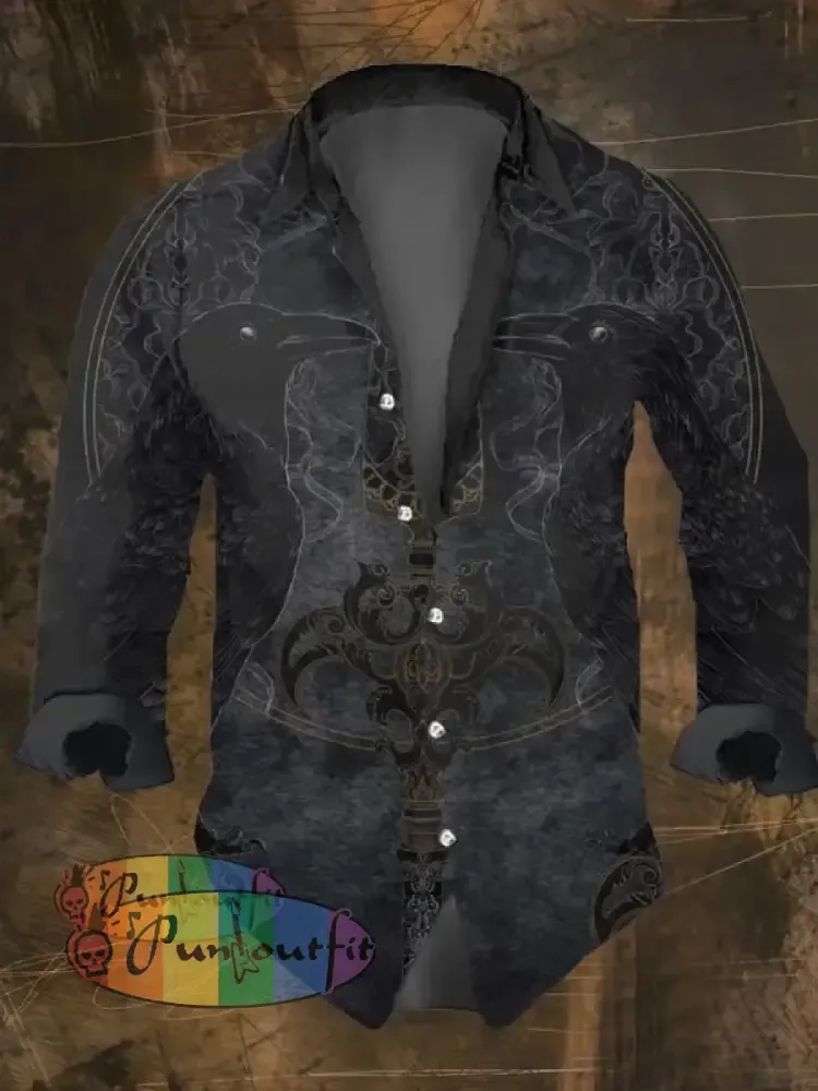 Men’s Vintage Viking Print Lapel Shirt Multicolor / S