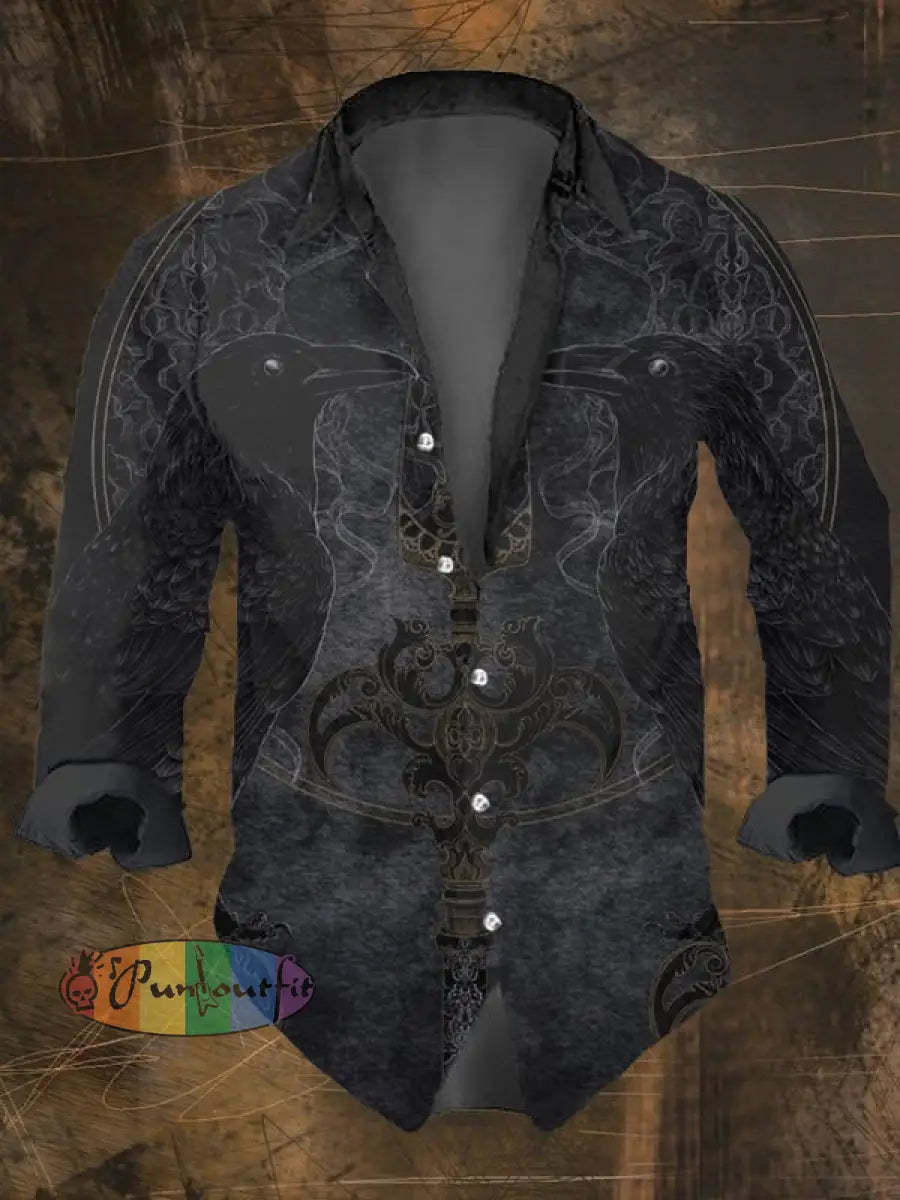 Men’s Vintage Viking Print Lapel Shirt Multicolor / S