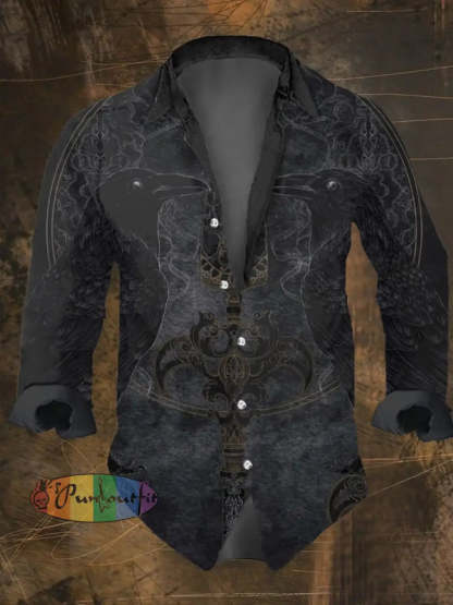 Men’s Vintage Viking Print Lapel Shirt Multicolor / S