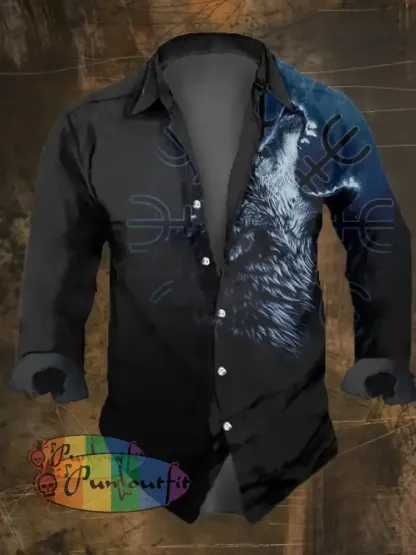Men’s Vintage Viking Print Lapel Shirt Multicolor / S