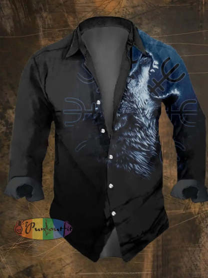 Men’s Vintage Viking Print Lapel Shirt Multicolor / S