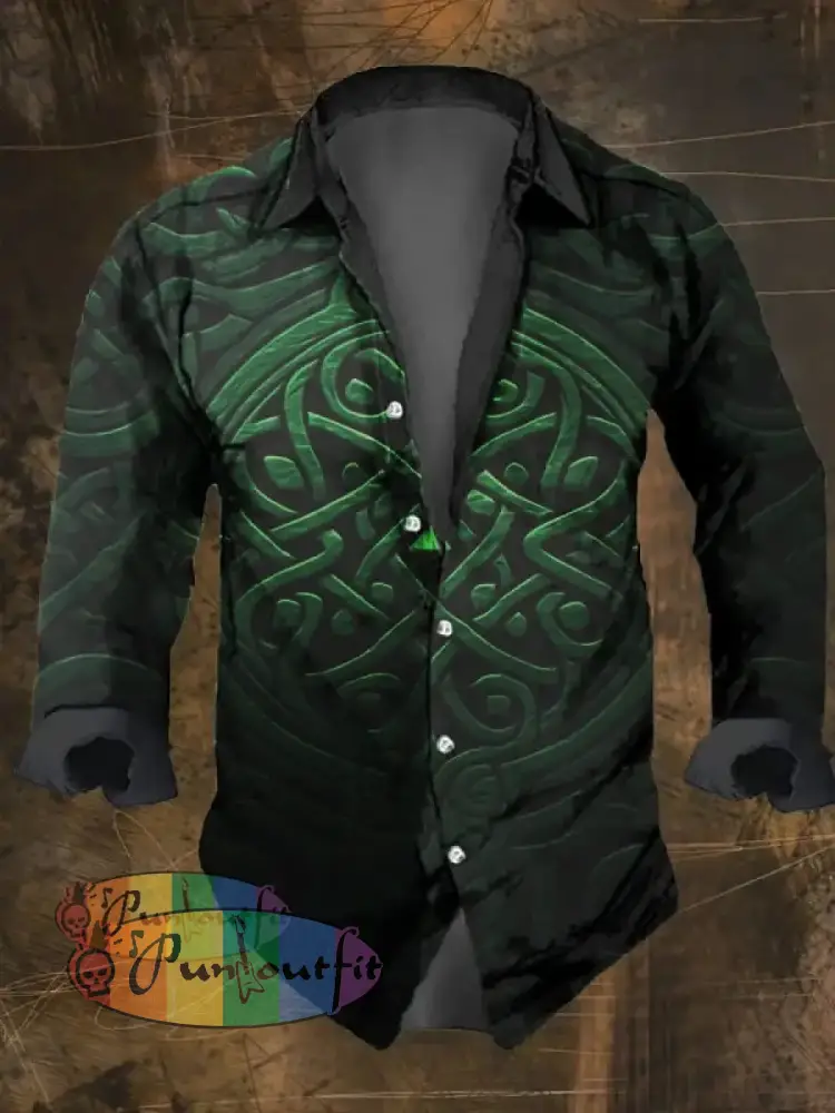 Men’s Vintage Viking Print Lapel Shirt Multicolor / S