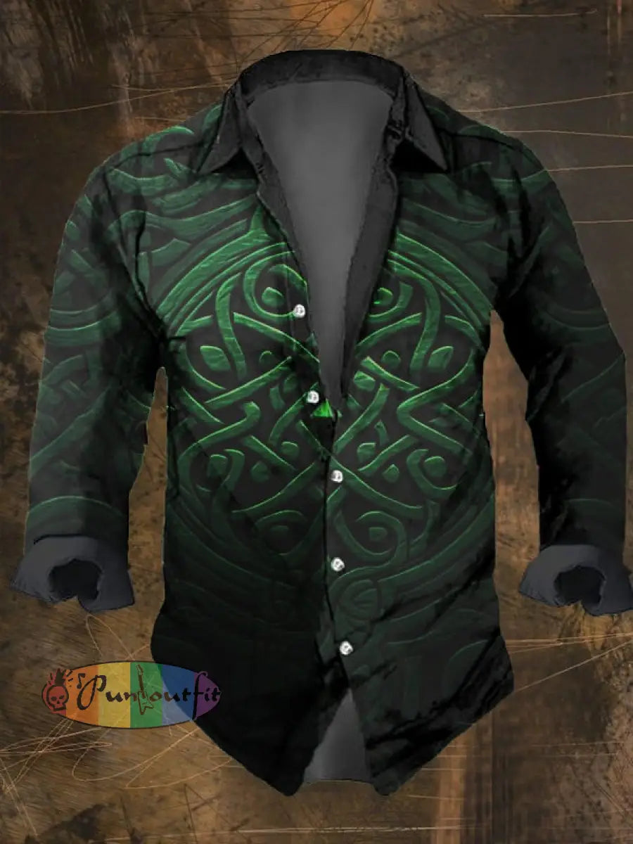 Men’s Vintage Viking Print Lapel Shirt Multicolor / S