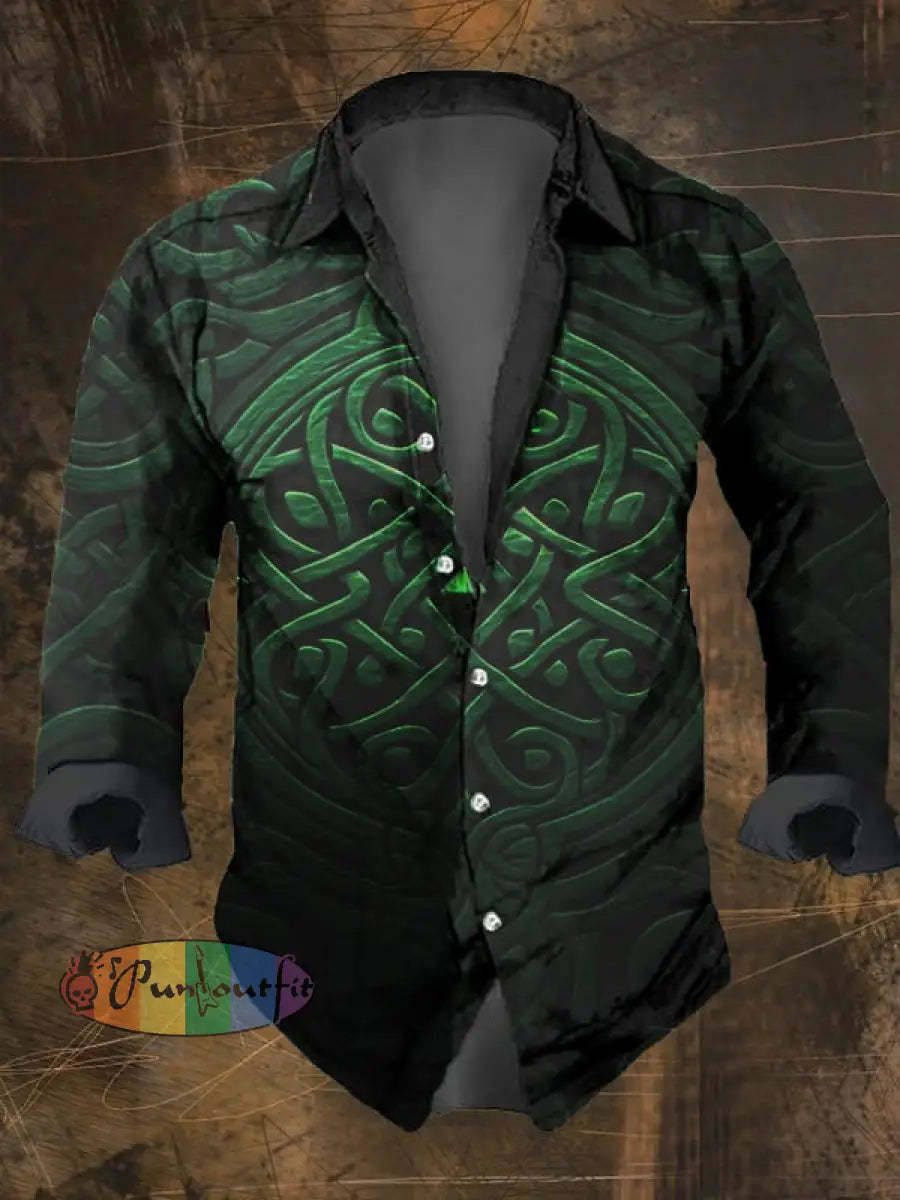 Men’s Vintage Viking Print Lapel Shirt Multicolor / S