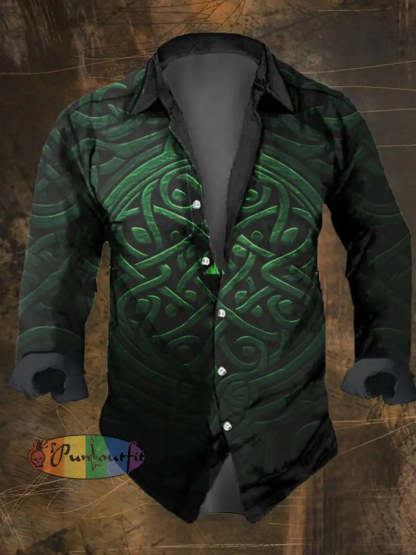 Men’s Vintage Viking Print Lapel Shirt Multicolor / S