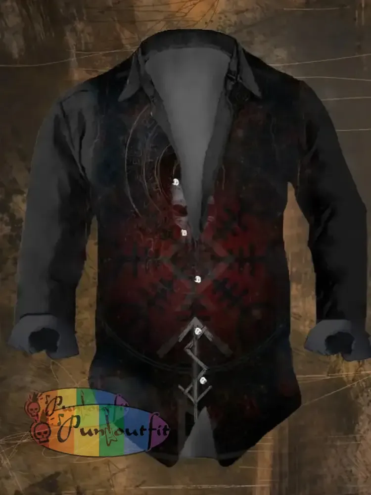 Men’s Vintage Viking Print Long Sleeve Shirt Multicolor / S