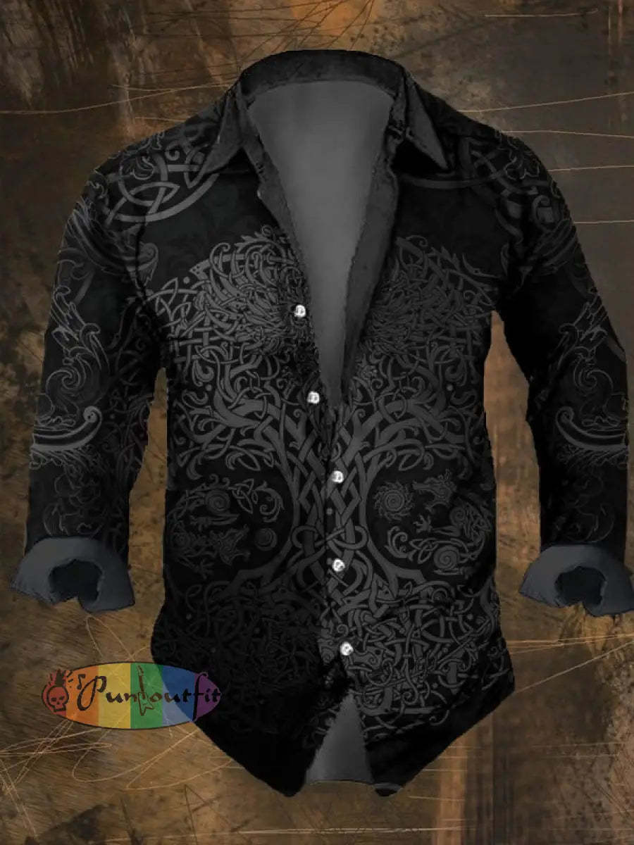 Men’s Vintage Viking Print Long Sleeve Shirt Multicolor / S