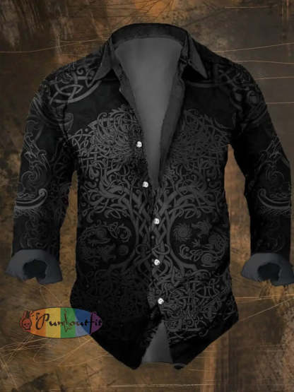 Men’s Vintage Viking Print Long Sleeve Shirt Multicolor / S