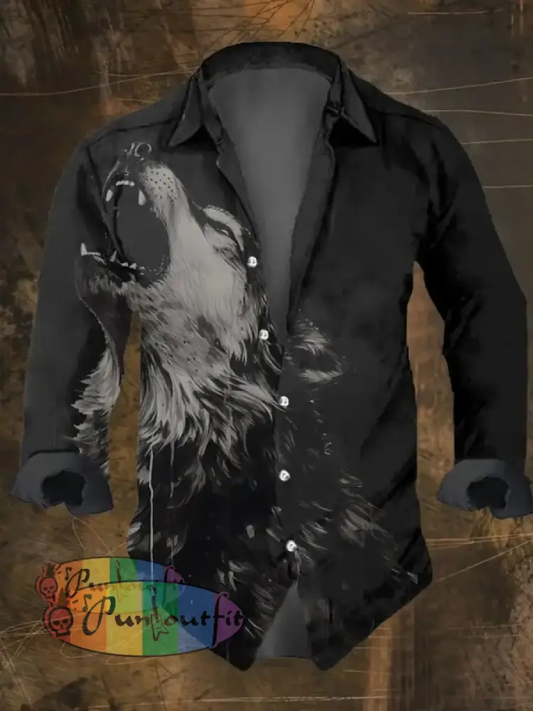 Men’s Vintage Viking Print Long Sleeve Shirt Multicolor / S