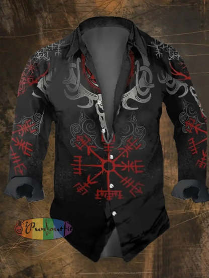 Men’s Vintage Viking Print Long Sleeve Shirt Multicolor / S