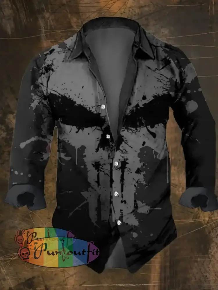Men’s Vintage Viking Print Long Sleeve Shirt Multicolor / S
