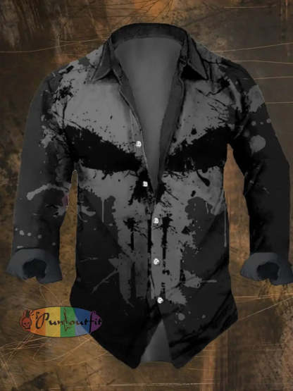 Men’s Vintage Viking Print Long Sleeve Shirt Multicolor / S