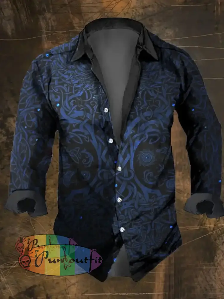 Men’s Vintage Viking Print Long Sleeve Shirt Multicolor / S