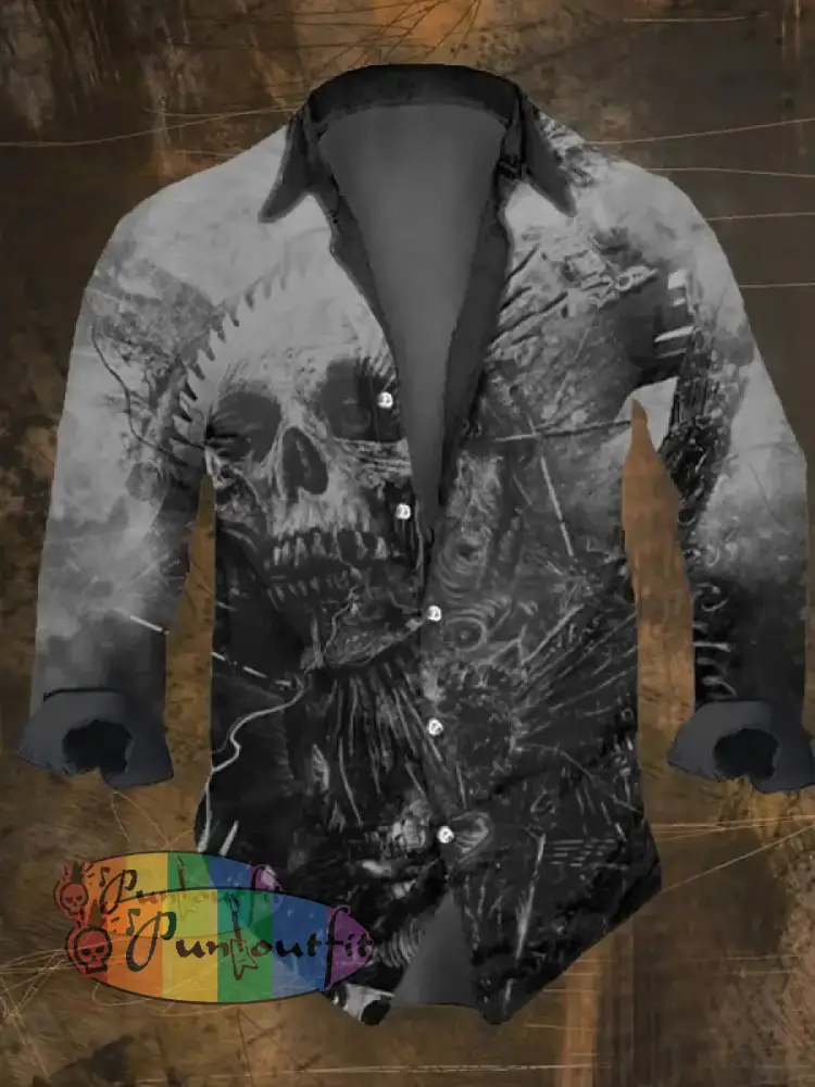 Men’s Vintage Viking Print Long Sleeve Shirt Multicolor / S