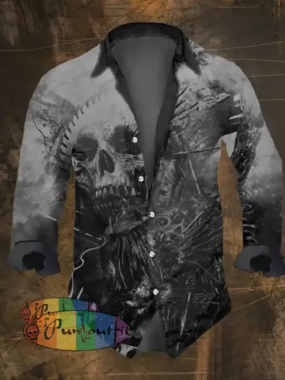Men’s Vintage Viking Print Long Sleeve Shirt Multicolor / S