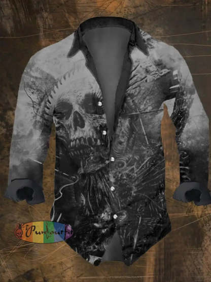 Men’s Vintage Viking Print Long Sleeve Shirt Multicolor / S