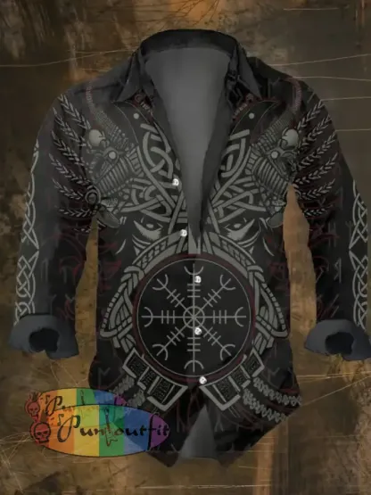 Men’s Vintage Viking Print Long Sleeve Shirt Multicolor / S