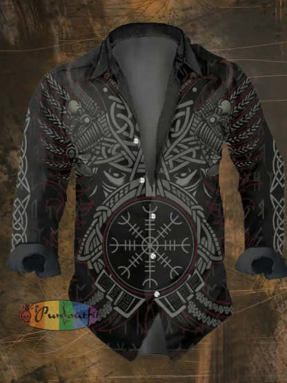 Men’s Vintage Viking Print Long Sleeve Shirt Multicolor / S