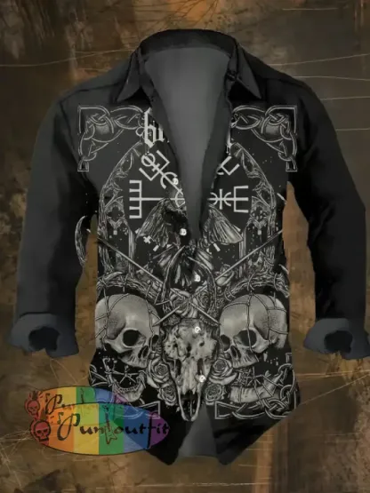 Men’s Vintage Viking Print Long Sleeve Shirt Multicolor / S